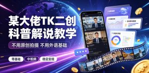 某大佬TK二创科普解说教学,不用原创拍摄不用外语基础,零基础做TikTok中视频稳定变现-第一资源库
