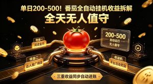 单日200-500!番茄全自动挂G收益拆解,全天无人值守,矩阵操作收益翻倍【揭秘】-第一资源库