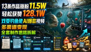 13条作品涨粉11.5W,轻松获赞128.1W,戏耍钓鱼佬AI爆款视频,多渠道变现,全套制作思路拆解-第一资源库