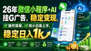 26年微信小程序+AI挂G广告，稳定变现，操作简单，纯小白易上手，稳定日入1k【揭秘】-第一资源库