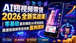 AI短视频带货2026全新实战课|零基础复刻爆款AI带货视频,跑通短视频带货完整盈利闭环-第一资源库