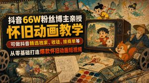 抖音66W粉丝博主亲授怀旧动画教学,可做抖音精选独家、收徒、接商单等,从零基础打造爆款怀旧动画短视频-第一资源库