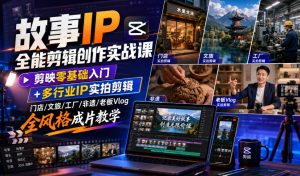 故事IP全能剪辑创作实战课|剪映零基础入门+多行业IP实拍剪辑,门店/文旅/工厂/非遗/老板Vlog全风格成片教学-第一资源库