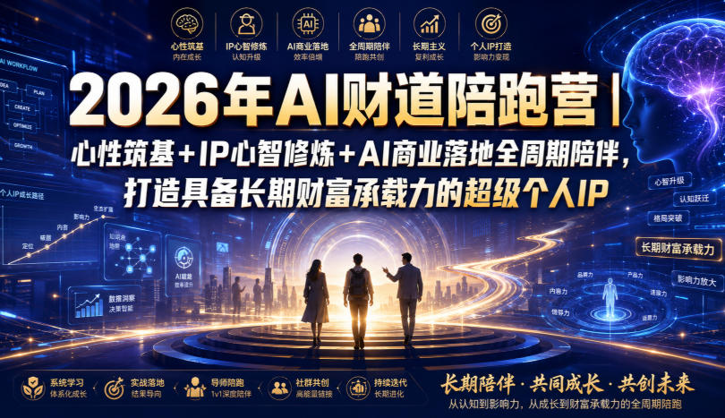 2026年AI财道陪跑营｜心性筑基+IP心智修炼+AI商业落地全周期陪伴，打造具备长期财富承载力的超级个人IP-第一资源库