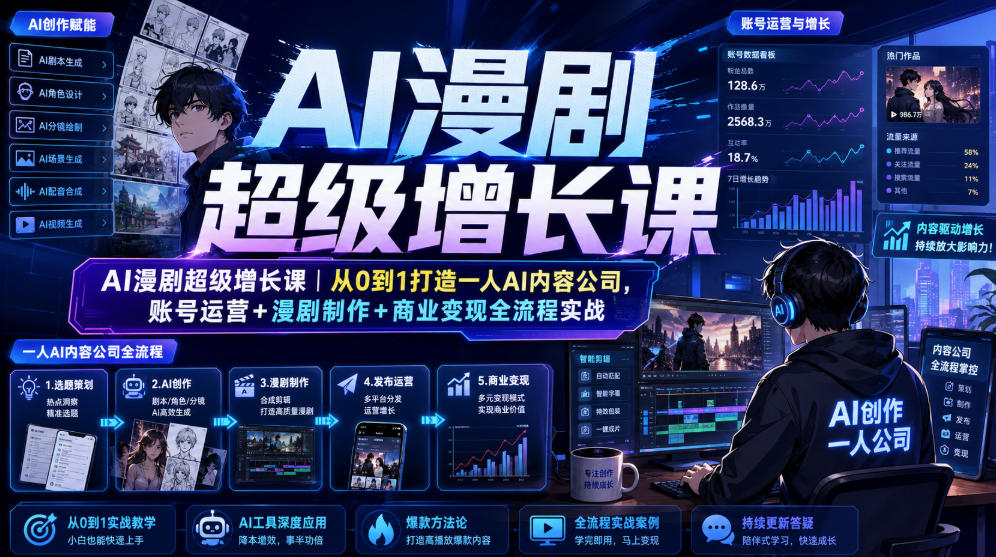 AI漫剧超级增长课｜从0到1打造一人AI内容公司，账号运营+漫剧制作+商业变现全流程实战-第一资源库