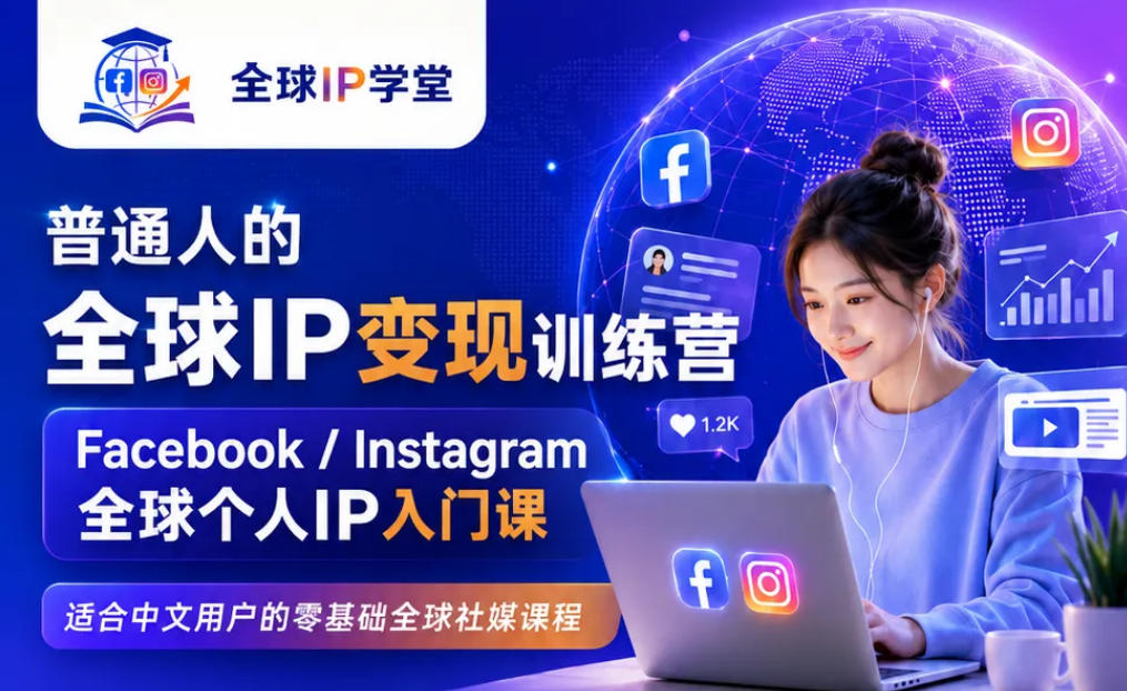 普通人的全球IP变现训练营，Facebook/Instagram全球个人IP入门课，零基础全球社媒课程-第一资源库