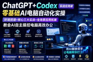 ChatGPT+Codex实战应用课｜零基础AI电脑自动化实操，环境搭建+核心三大实战+全场景应用拓展，教会AI自主操控电脑高效办公-第一资源库