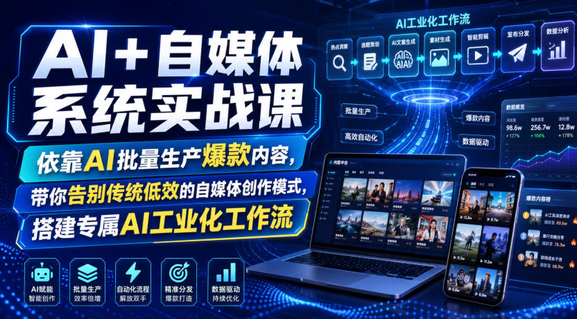 AI+自媒体系统实战课，依靠AI批量生产爆款内容，带你告别传统低效的自媒体创作模式，搭建专属AI工业化工作流-第一资源库