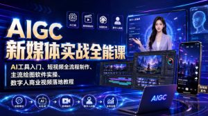 AIGC新媒体实战全能课|AI工具入门、短视频全流程制作、主流绘图软件实操、数字人商业视频落地教程-第一资源库