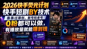 2026快手荧光计划,快手短剧搬运技术,条条过原创,新号和老号0粉都可以做,有播放量就能賺到钱-第一资源库