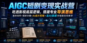 AIGC短剧变现实战营｜吃透影视底层逻辑，搭建专业导演思维，剧本创作+视听分镜+AI成片剪辑+去AI质感全链路变现教学-第一资源库
