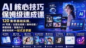 AI核心技巧保姆级速成课|120集零基础实操,AI写真/生图生视频/趣味动画/修图排版/智能办公/爆款短视频一站式全掌握(更新)-第一资源库