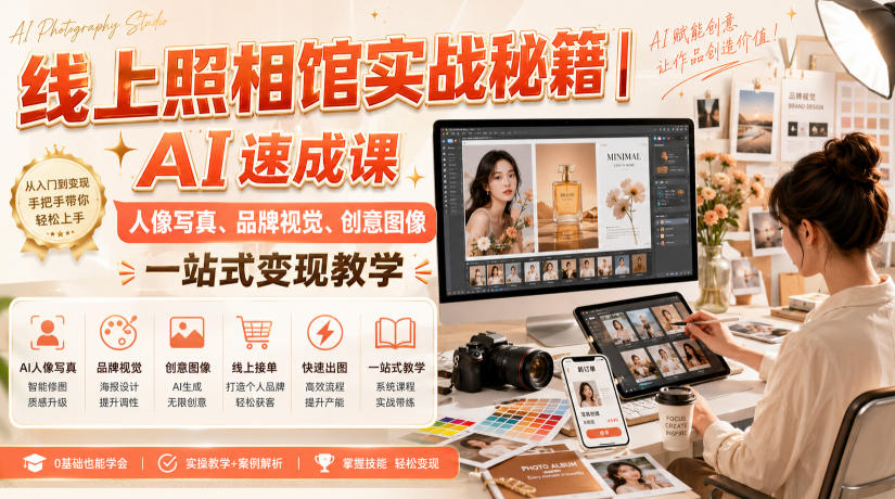线上照相馆实战秘籍｜AI速成课，人像写真、品牌视觉、创意图像一站式变现教学-第一资源库