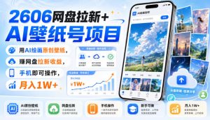 2606网盘拉新+AI壁纸号项目,用AI绘画原创壁纸,賺网盘拉新收益,手机即可操作,月入1W+-第一资源库