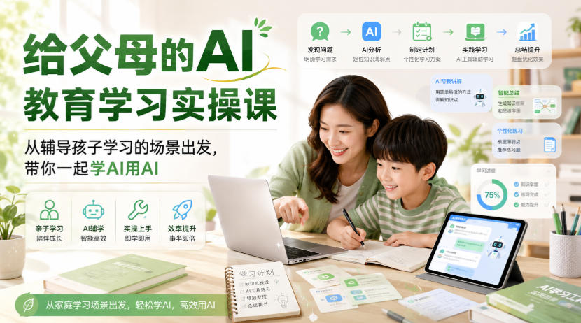 给父母的AI教育学习实操课，从辅导孩子学习的场景出发，带你一起学AI用AI-第一资源库
