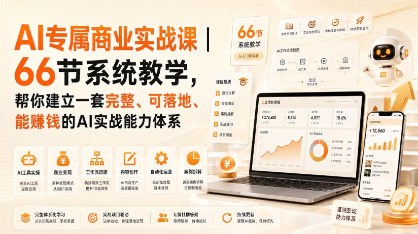 AI专属商业实战课｜66节系统教学，帮你建立一套完整、可落地、能賺钱的AI实战能力体系-第一资源库