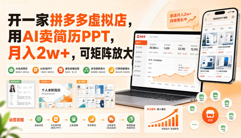 开一家拼多多虚拟店，用AI卖简历PPT，月入2w+，可矩阵放大【揭秘】-第一资源库