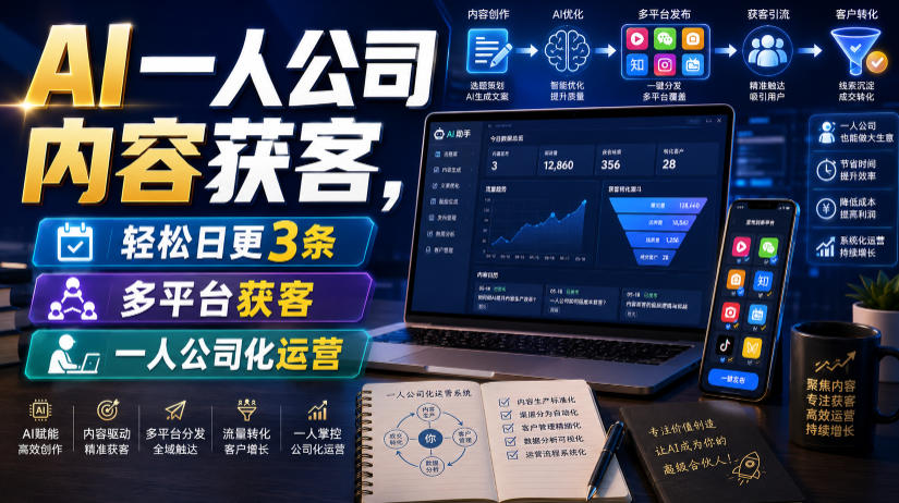AI一人公司内容获客，轻松日更3条，多平台获客，一人公司化运营（更新0827）-第一资源库