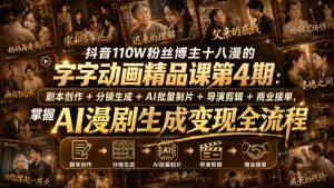 抖音110W粉丝博主十八漫的字字动画精品课第4期:剧本创作+分镜生成+剪辑+商业接单,掌握AI漫剧生成变现全流程-第一资源库