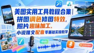 美图实用工具教程合集|拼图调色修图特效,照片趣味加工,小说推文配音零基础实操教学-第一资源库