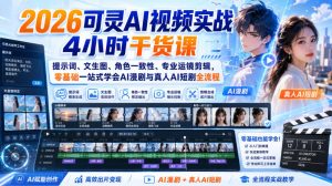 2026可灵AI视频实战4小时干货课|提示词、文生图、角色一致性、专业运镜剪辑,零基础一站式学会AI漫剧与真人AI短剧全流程-第一资源库