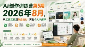 AI创作训练营第5期2026年8月,从工具实战到作品交付,再到个人IP闭环-第一资源库