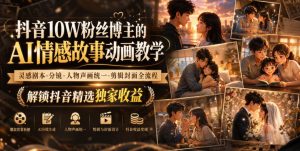 抖音10W粉丝博主的AI情感故事动画教学,灵感剧本‑分镜‑人物声画统一‑剪辑封面全流程,解锁抖音精选独家收益-第一资源库