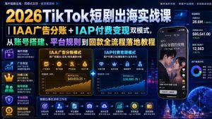 2026TikTok短剧出海实战课|IAA广告分账+IAP付费变现双模式,从账号搭建、平台规则到回款全流程落地教程-第一资源库