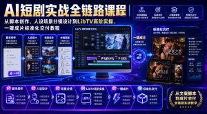 AI短剧实战全链路课程|从脚本创作、人设场景分镜设计到LibTV高阶实操、一键成片标准化交付教程-第一资源库