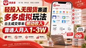轻投入无囤货赛道,多多虚拟玩法自主成交带来被动收入,普通人月入1-3W-第一资源库