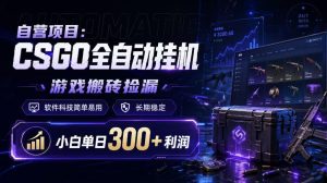 自营项目:CSGO全自动挂G,游戏搬砖捡漏,软件科技简单易用,长期稳定,小白单日300+利润【揭秘】-第一资源库