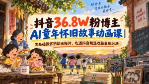 抖音36.8W粉博主AI童年怀旧故事动画课|零基础做怀旧动画短片,吃透抖音精选收益变现玩法-第一资源库