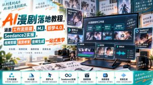 AI漫剧落地教程,涵盖工作流搭建、MJ、即梦4.0、Seedance2实操,视频剪辑画质修复音频生成一站式教学-第一资源库