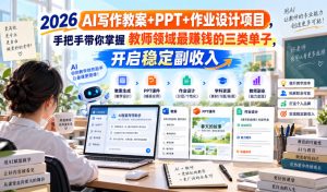 2026 AI写作教案+PPT+作业设计项目，手把手带你掌握教师领域最賺钱的三类单子，开启稳定副收入-第一资源库