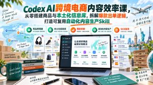 Codex AI跨境电商内容效率课,从零搭建商品与本土化信息库,拆解爆款出单逻辑,打造可复用自动化内容生产Skill-第一资源库