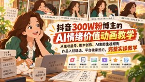 抖音300W粉博主的AI情绪价值动画教学,从账号起号、脚本创作、AI生图生视频到作品入驻精选、平台独家签约,完整实操-第一资源库