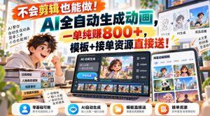 不会剪辑也能做!AI全自动生成动画,一单纯賺800+,模板+接单资源直接送!【揭秘】-第一资源库