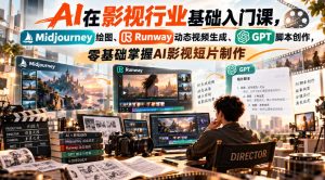 【无水印】AI在影视行业基础入门课,Midjourney绘图、Runway动态视频生成、GPT脚本创作,零基础掌握AI影视短片制作-第一资源库