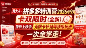 黄大人-拼多多特训营2026年9月,卡双限时(全新),原价上秒杀,无限卡补贴等顶级玩法,一次全学走!(更新0913)-第一资源库