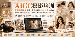 AIGC摄影培训｜无需影棚化妆团队，老景新搭快速出片降本获客，影楼摄影师AI样片制作，婚纱儿童孕妈肖像亲子全案例实操-第一资源库