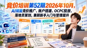【无水印】竞价培训第52期2026年10月,AI赋能竞价推广、账户搭建、OCPC投放、落地页策划,兼顾新手入门与管理提升-第一资源库