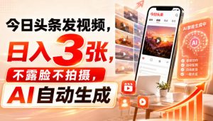 今日头条发视频，日入3张，不露脸不拍摄，AI自动生成-第一资源库