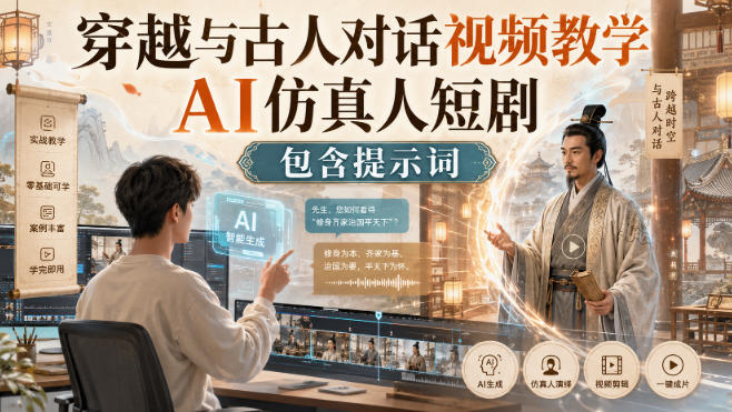 穿越与古人对话视频教学，AI仿真人短剧，包含提示词-第一资源库