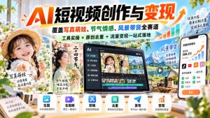 AI短视频创作与变现,覆盖写真萌娃、节气情感、风景带货全赛道,工具实操+原创去重+流量变现一站式落地-第一资源库