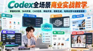 【无水印】Codex全场景商业实战教学,掌握知识库、Skill开发、CAD任务、网站开发、视频生成、电商运营与直播管理等-第一资源库
