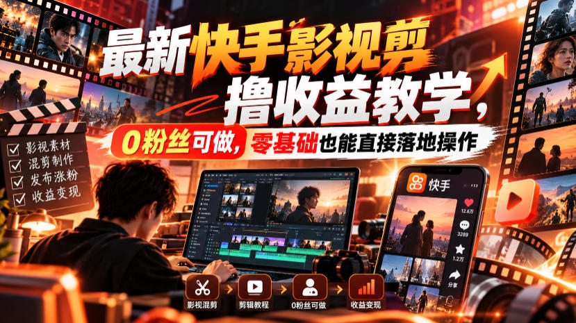 最新快手影视混剪撸收益教学，0粉丝可做，零基础也能直接落地操作-第一资源库