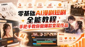 零基础AI漫剧短剧全能教程,从AI智能体搭建、文案脚本分镜、多平台AI生视频、剪映精修,覆盖全题材创作,手把手教你做爆款变现作品-第一资源库