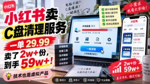 小红书卖C盘清理服务，一单29.99，卖了2w+份，技术也是虚拟产品-第一资源库