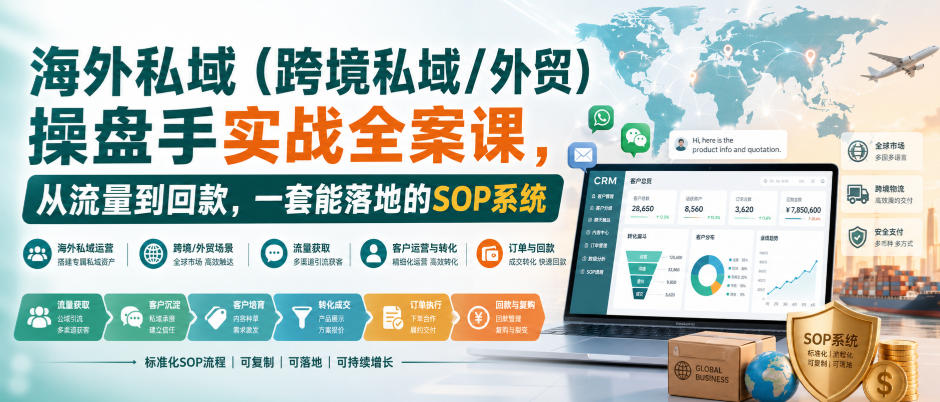 海外私域（跨境私域/外贸）操盘手实战全案课，从流量到回款，一套能落地的SOP系统-第一资源库
