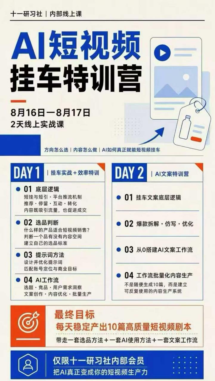某社群8月16-17号线上课，AI短视频挂车特训营+AI文案特训，把AI真正变成你的短视频生产力-第一资源库